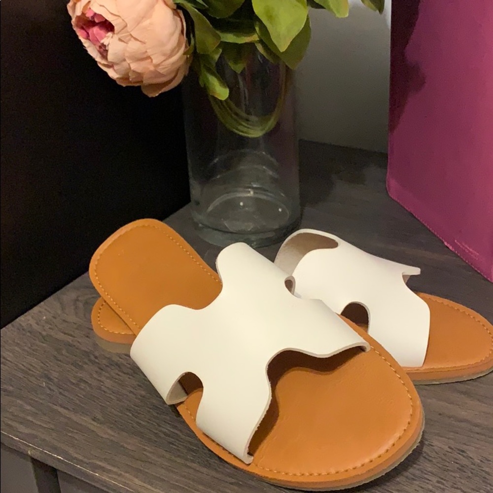 White slip on sandals